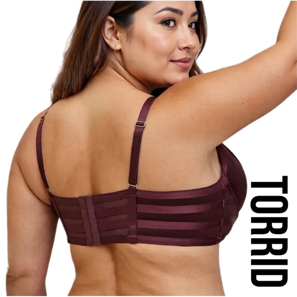 Torrid Plus Size Sexy Strappy Satin Underwire Bra in Deep Burgundy Sz 2 NWT - Picture 3 of 17